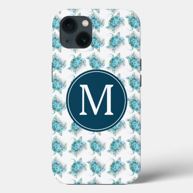 Sea Turtle Monogram Beachy Phone Case (Rückseite)