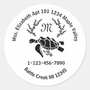 Sea Turtle Monogram Zuhause Contact Information Ke Runder Aufkleber