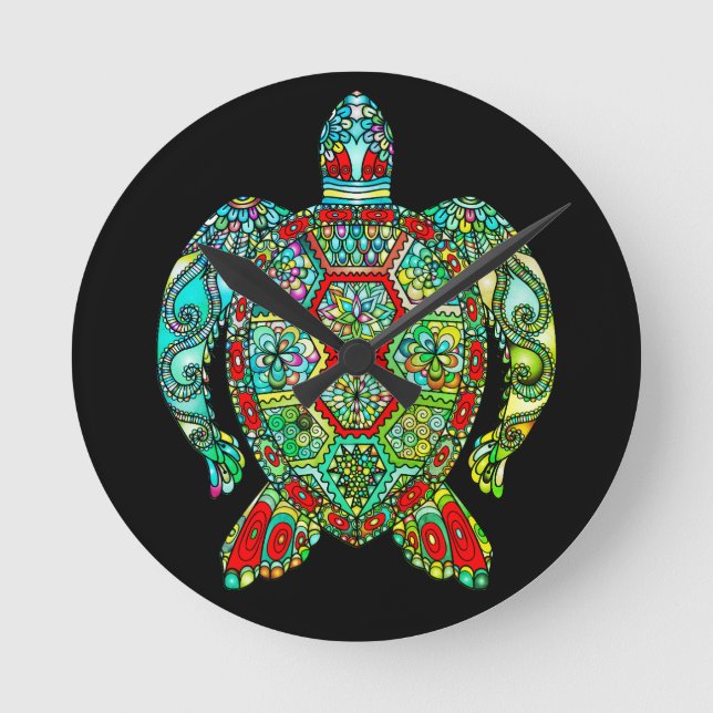 Sea turtle mosaic runde wanduhr (Vorderseite)
