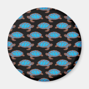 Sea Turtle Muster Bright Blue auf Schwarz Magnet