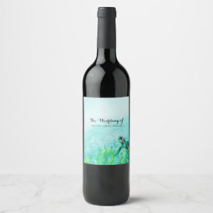 Sea Turtle Ocean Beach Art Custom Wedding Wine Weinetikett