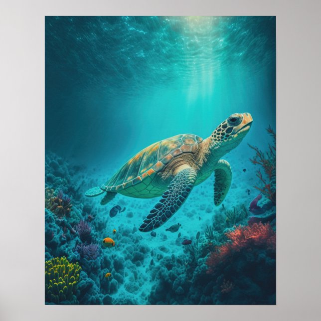 Sea Turtle Ocean Marine Life Beach Nature Animals Poster (Vorne)