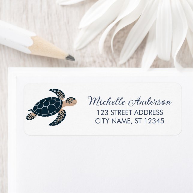 Sea Turtle Ocean  Nautical Return Address Label    (Insitu)