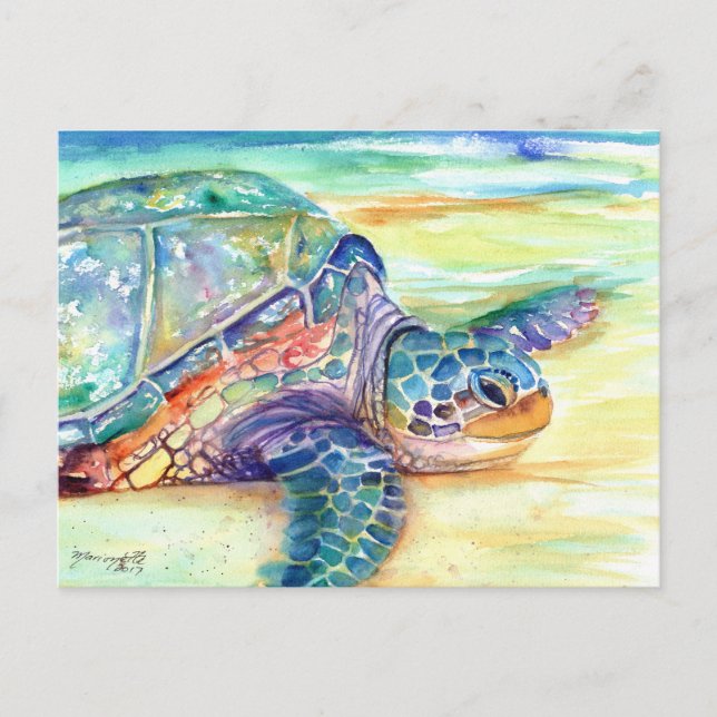 Sea Turtle on Tropical Beach Postcard Postkarte (Vorderseite)
