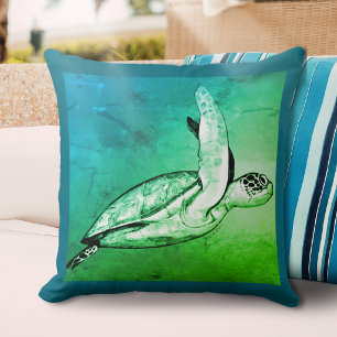 Sea Turtle Original Art Quadrat  Kissen