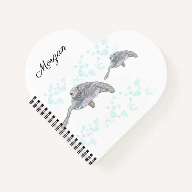 Sea Turtle Original Zeichnend Personalisiertes Her Notizbuch (Vorderseite)