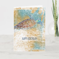 Sea Turtle Painted Art Happy Birthday Card