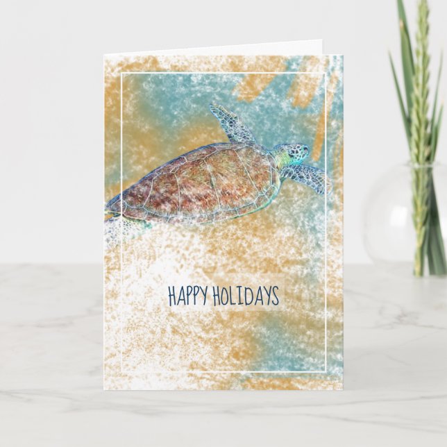 Sea Turtle Painted Art Happy Holidays Card Karte (Vorderseite)