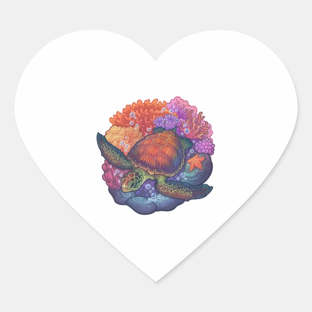 Sea Turtle Reef Herz-Aufkleber (Vorderseite)