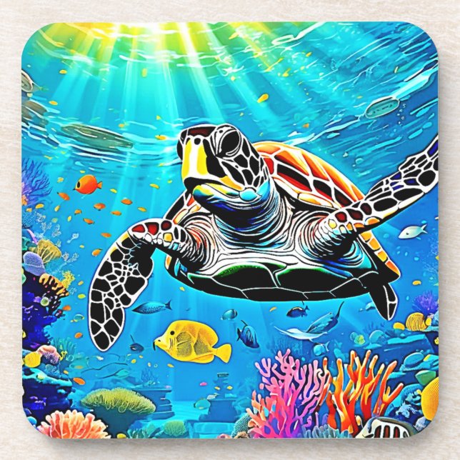 Sea Turtle Reef Life Getränkeuntersetzer (Vorderseite)