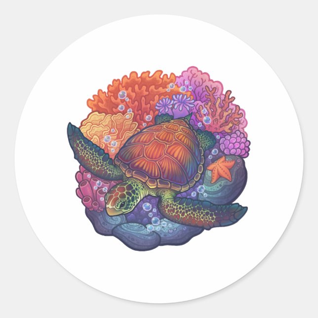 Sea Turtle Reef Runder Aufkleber (Vorderseite)