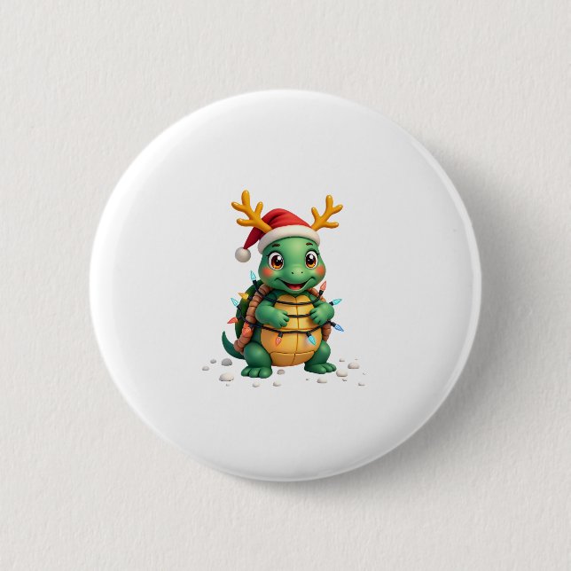 Sea Turtle Santa Christmas Lights Cute Xmas Men Wo Button (Vorderseite)
