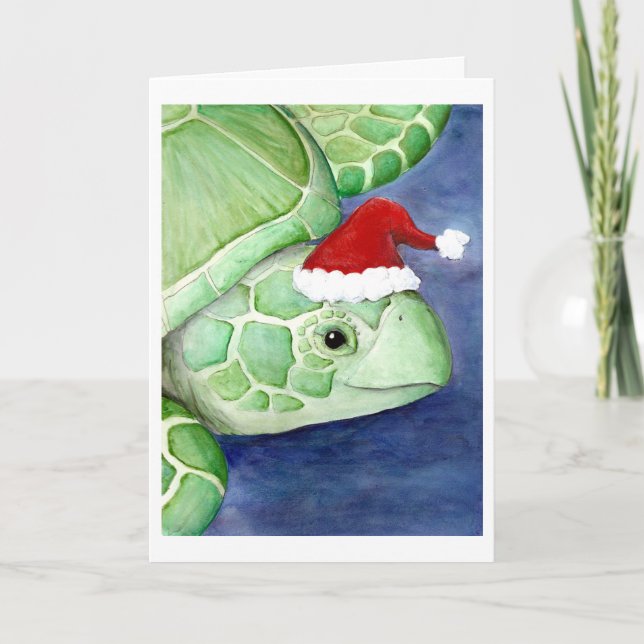 Sea Turtle Santa Feiertagskarte (Vorderseite)