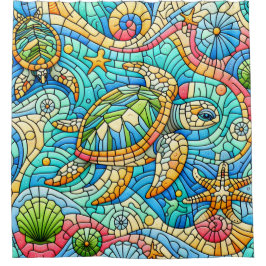 Sea Turtle Stain Glas Design Duschvorhang