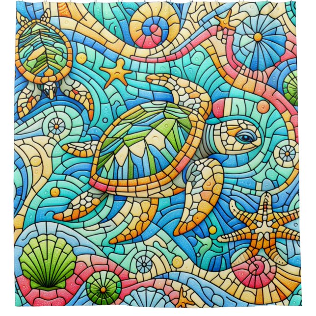 Sea Turtle Stain Glas Design Duschvorhang (Vorderseite)