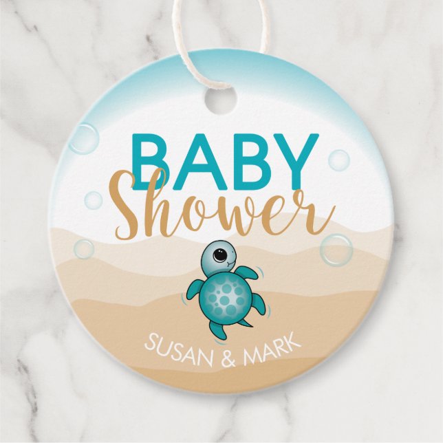 Sea Turtle Theme Baby Shower Circle Tag Geschenkanhänger (Vorderseite)
