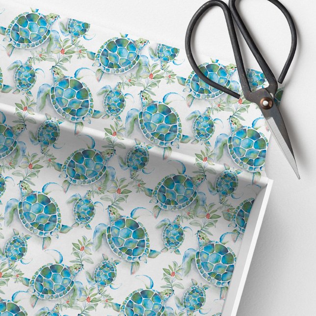 Sea Turtle Tissue Paper Tropical Beach Weihnachten Seidenpapier (Beach Christmas sea turtle tissue paper watercolor art by Victoria Grigaliunas Do Tell A Belle)