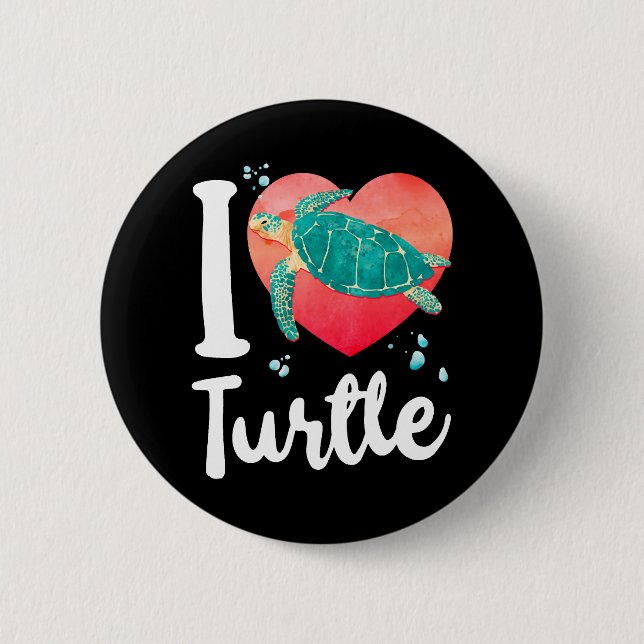 Sea Turtle Tortoise Herz I Liebe Button (Vorderseite)