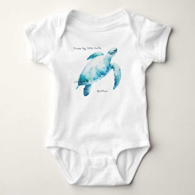 Sea Turtle Watercolor Blaues Kinderzimmer Baby Strampler (Vorderseite)