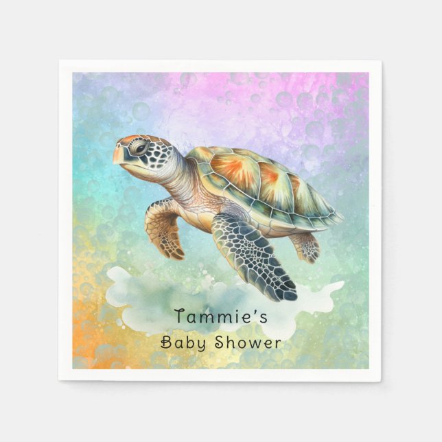Sea Turtle Watercolor farbene Bläschen Babydusche Serviette (Vorderseite)