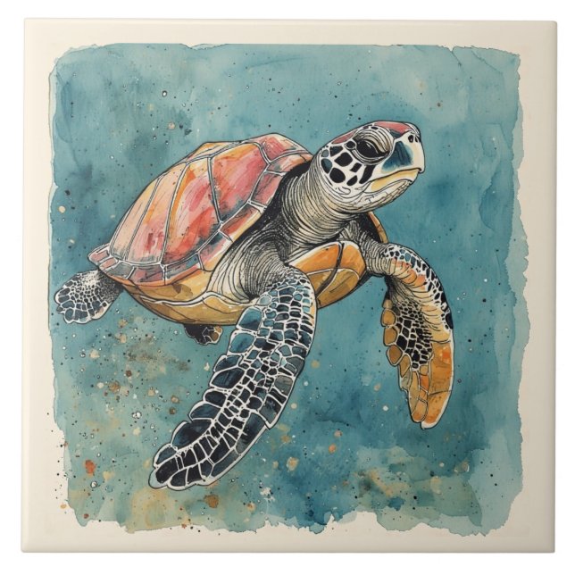Sea Turtle Watercolor Fliese (Vorderseite)