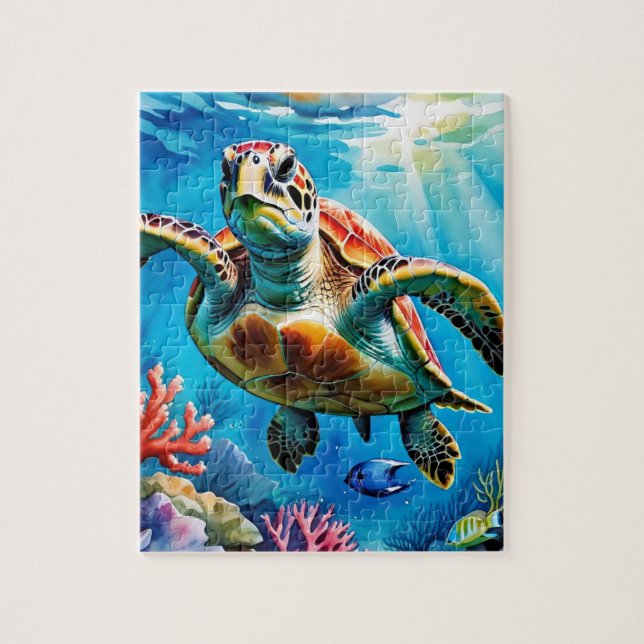 Sea Turtle Watercolor Tropical Ocean (Vertikal)