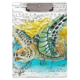 Sea Turtle Watercolor Vintage Karte Klemmbrett