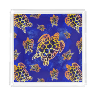 Sea Turtles Batik African Art Acryl Tablett