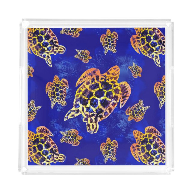 Sea Turtles Batik African Art Acryl Tablett (Vorderseite)