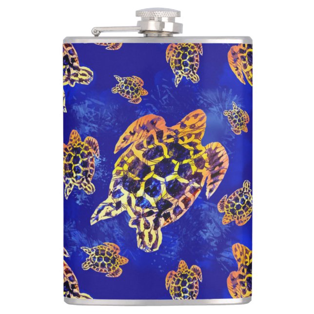 Sea Turtles Batik African Art Flachmann (Vorderseite)