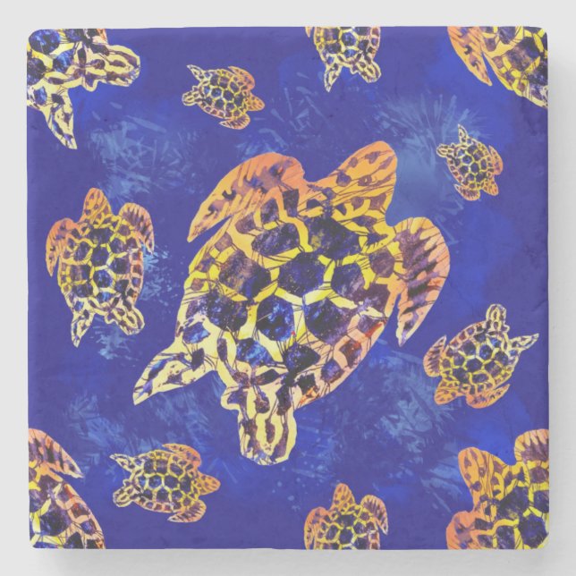 Sea Turtles Batik African Art Steinuntersetzer (Vorderseite)