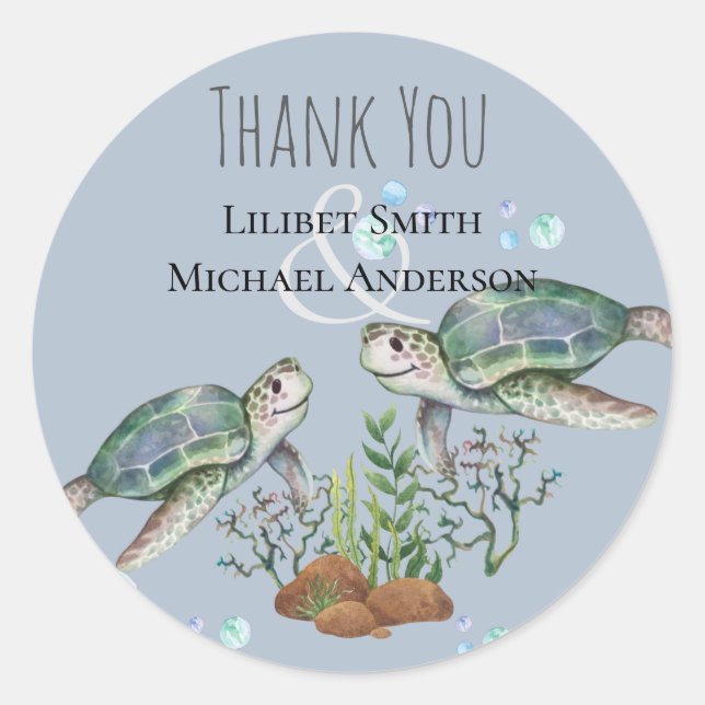 Sea Turtles Beach Wedding Classic Round Sticker (Vorderseite)