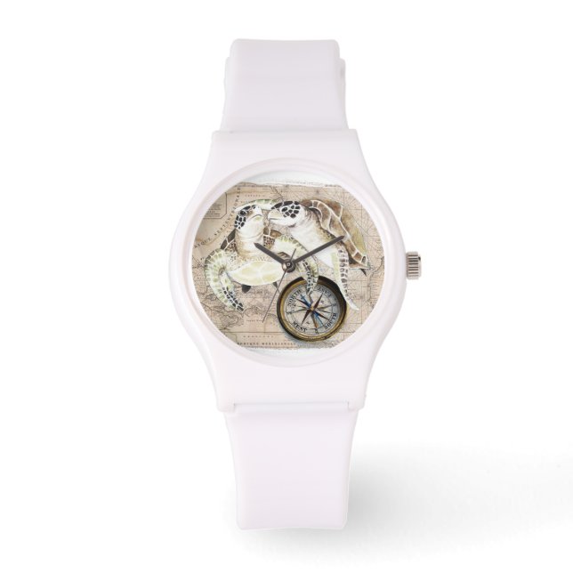 Sea Turtles Compass Map Armbanduhr (Vorderseite)
