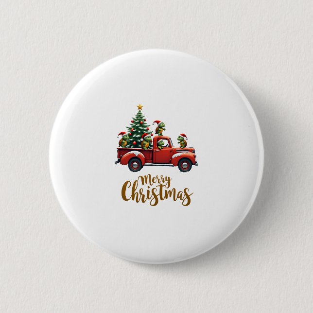 Sea Turtles Driving Christmas Tree Truck Turtle Ch Button (Vorderseite)