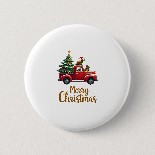 Sea Turtles Driving Christmas Tree Truck Turtle Ch Button (Vorderseite)