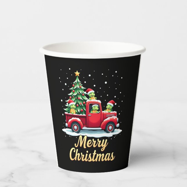 Sea Turtles Driving Christmas Tree Truck Turtle Ch Pappbecher (Vorderseite)