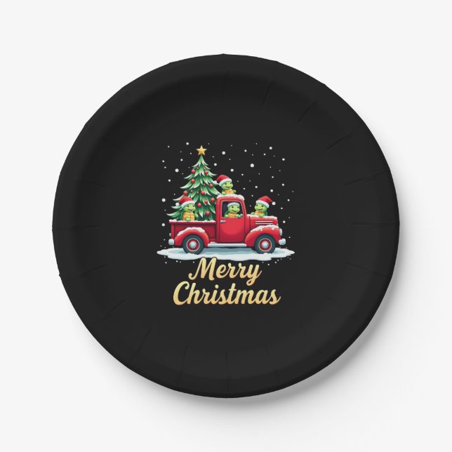 Sea Turtles Driving Christmas Tree Truck Turtle Ch Pappteller (Vorderseite)