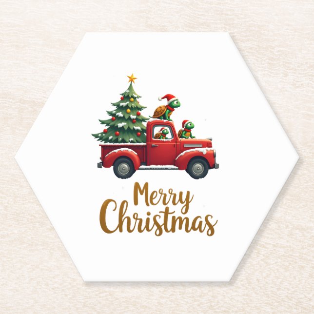 Sea Turtles Driving Christmas Tree Truck Turtle Ch Untersetzer (Vorderseite)