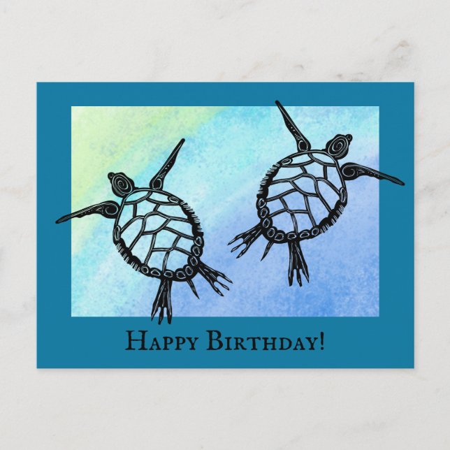 Sea Turtles Happy Birthday Postkarte (Vorderseite)