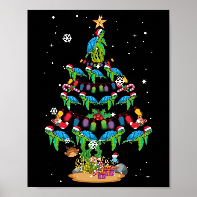 Sea Turtles Lover Xmas Sea Turtle Weihnachtsbaum Poster (Vorne)