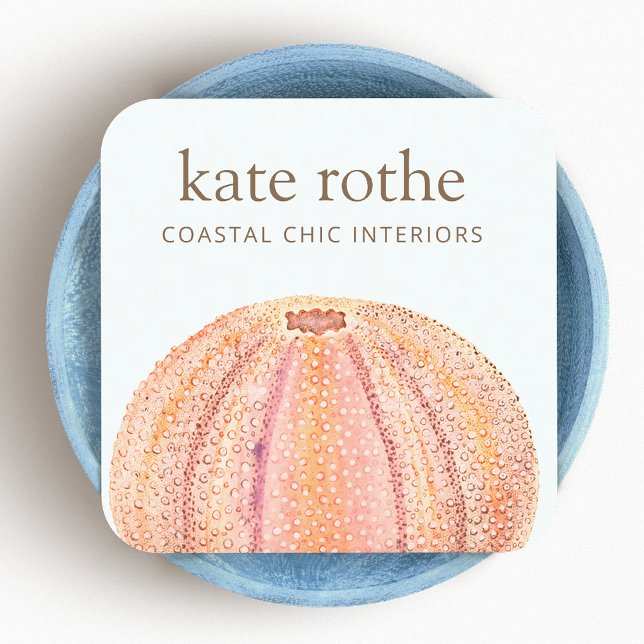 Sea Urchin Beachy Coasty Theme Business Card Quadratische Visitenkarte (Von Creator hochgeladen)