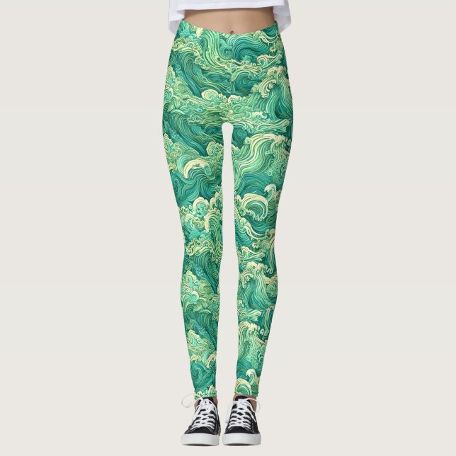 Sea Wave Aqua Print Leggings (Vorderseite)