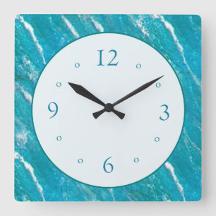 Sea Wave Pattern Blue Green with Plain White Face Quadratische Wanduhr