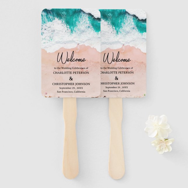 Sea Waves & Sand Beach Wedding Fächer (Vorne und Hinten)