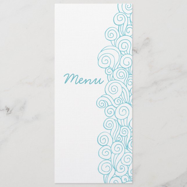 Sea Wirbel Beach Blue Hochzeitsmenü Menükarte (Vorderseite)