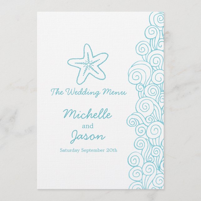 Sea Wirbel Sterne Hochzeitsmenü Menükarte (Vorderseite)