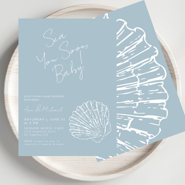 Sea You Bald Blue Scallop Muschel Boy Baby Dusche Einladung (Von Creator hochgeladen)