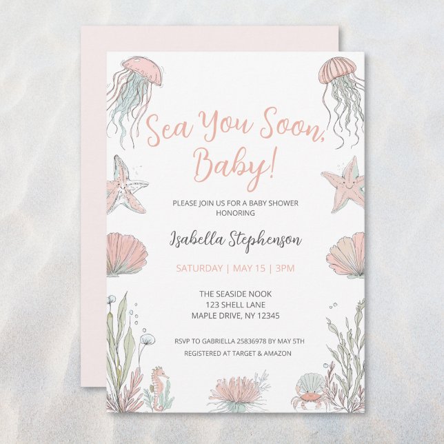 Sea you bald Coastal Hand Drawing Baby Dusche Einladung (Von Creator hochgeladen)