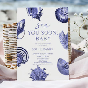 Sea You Soon, Baby Blaue Meeresmuscheln Baby Showe Einladung