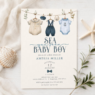 Sea You Soon Baby Boy Wäscheleine Baby Shower Einladung